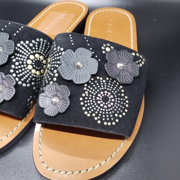 Coach size 5 black Rivet Tea Rose slide sandal - Picture 9 of 10